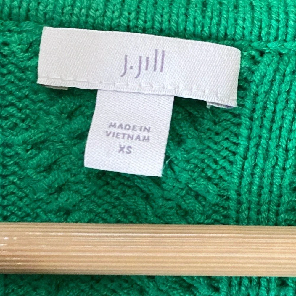 j. jill Meadow Green Cotton Blend Oversized Collared Cable‎ Knit Sweater XS